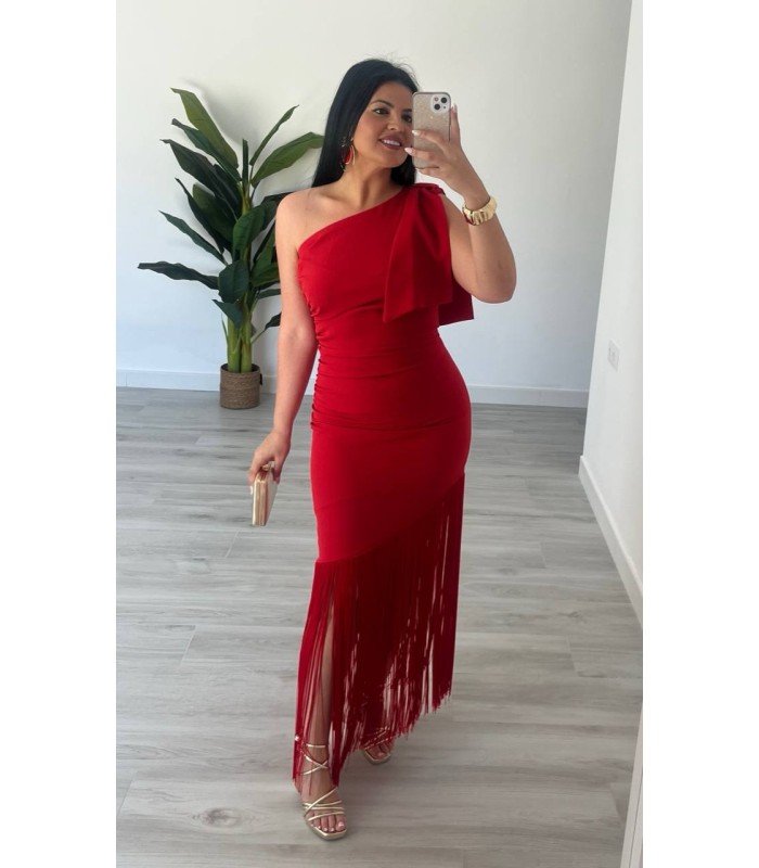 Vestido rojo flecos Cayro