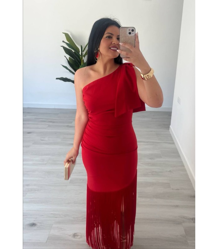 Vestido rojo flecos Cayro