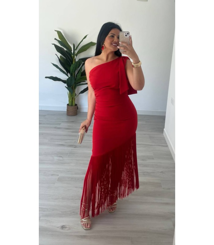 Vestido rojo flecos Cayro