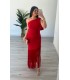Vestido rojo flecos Cayro