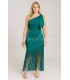 Vestido verde pato flecos Cayro