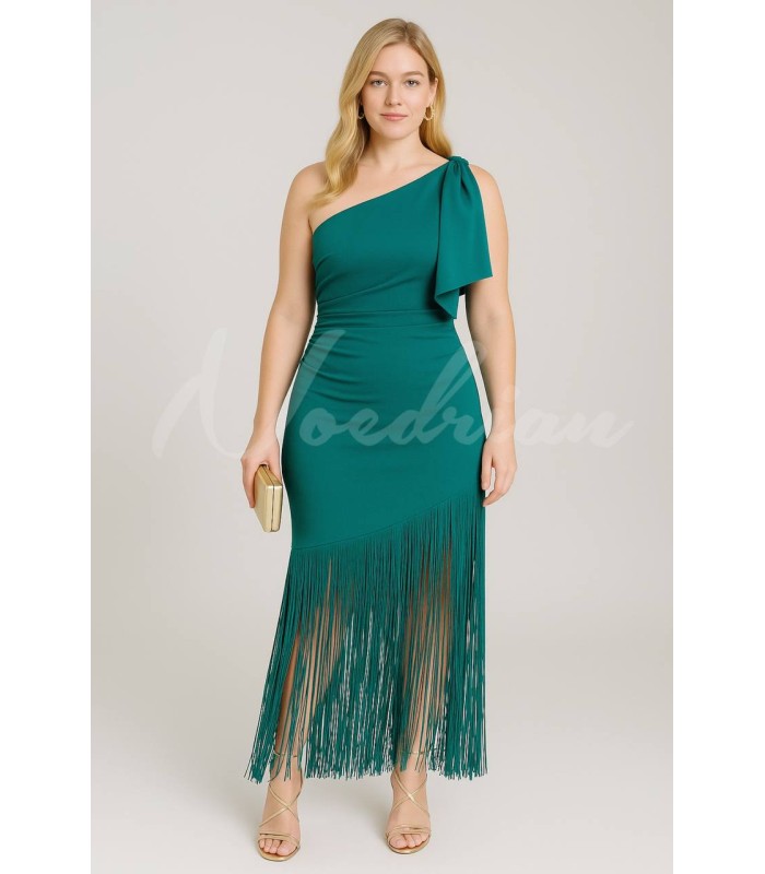 Vestido verde pato flecos Cayro