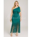 Vestido verde pato flecos Cayro
