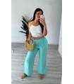 Pantalón lino con correa turqusa