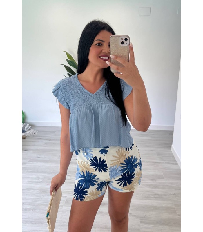 Blusa azul de lino