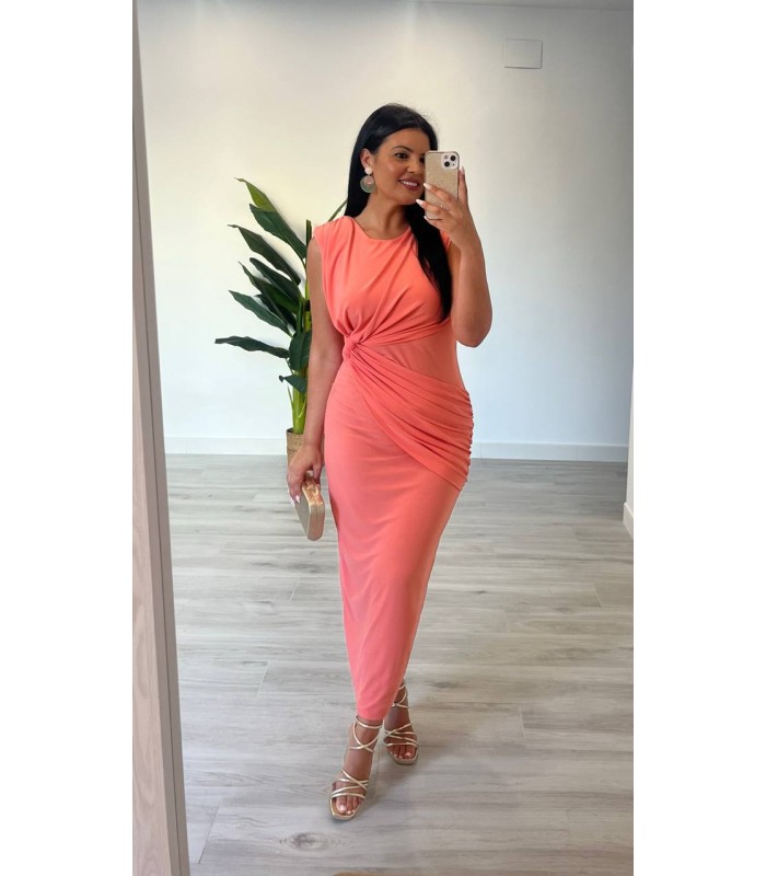 Vestido Egipto sin mangas coral
