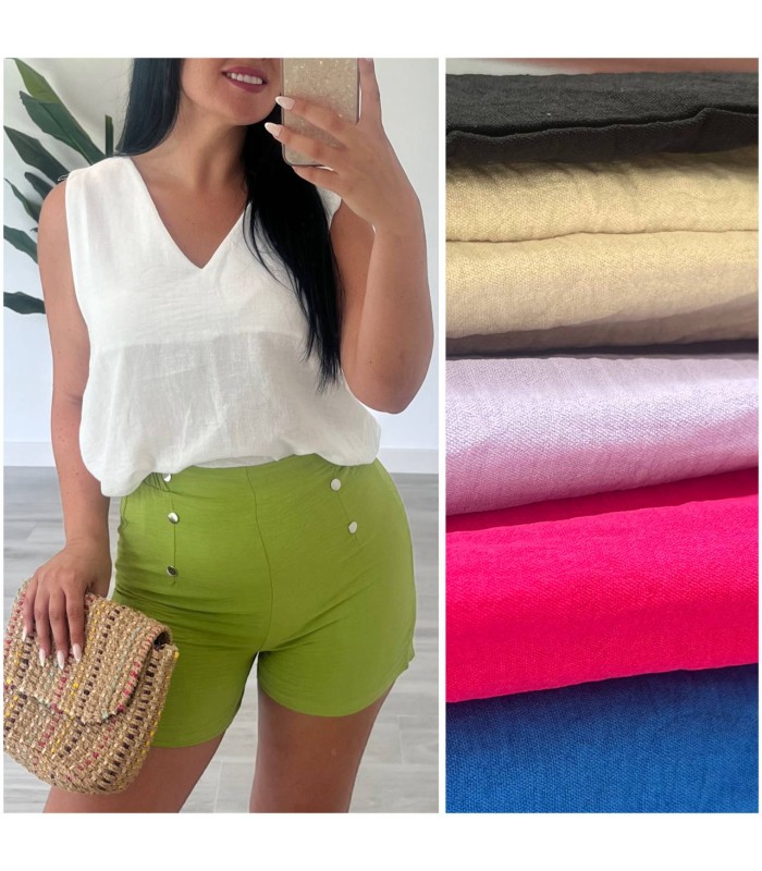Pantalón corto lino botones