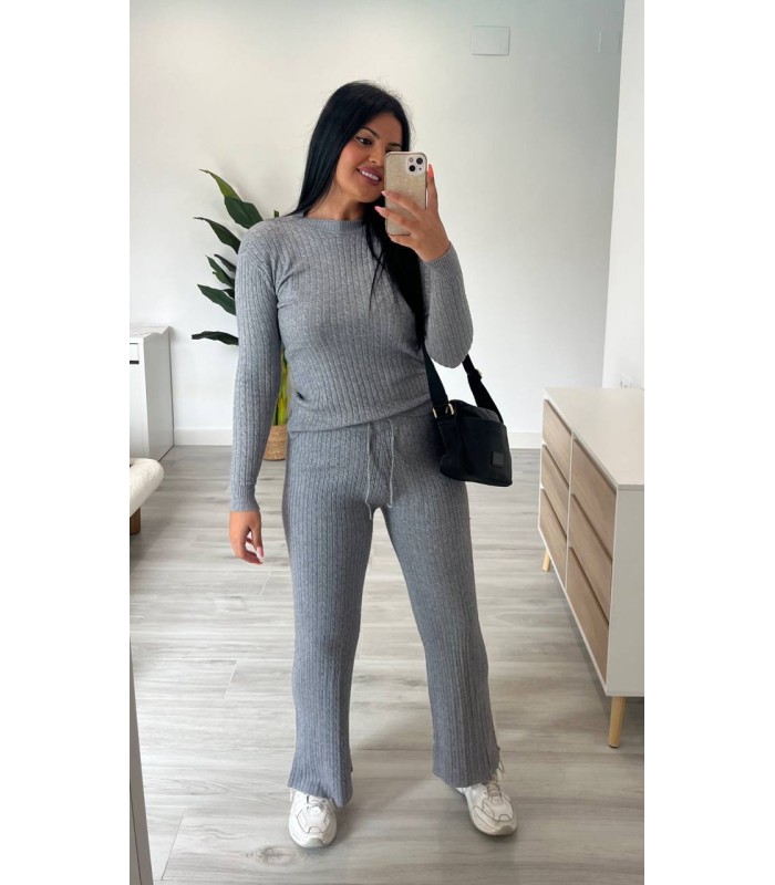 Conjunto de punto trenzado gris