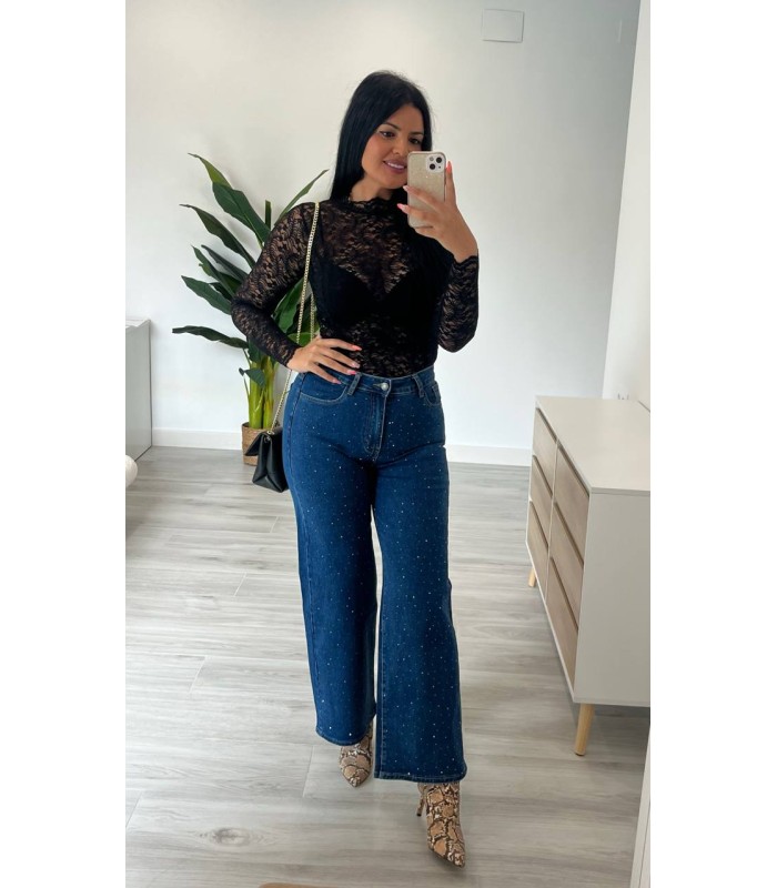Body de encaje con elastico negro