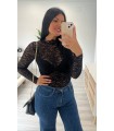 Body de encaje con elastico negro