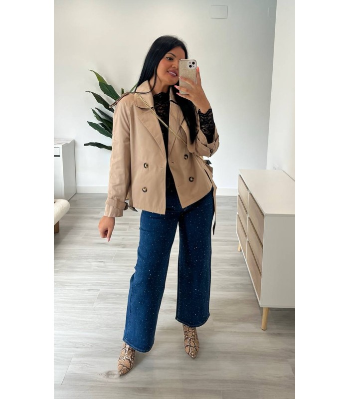 Gabardina corta camel