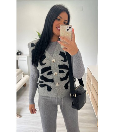 Chaleco lana gris negro