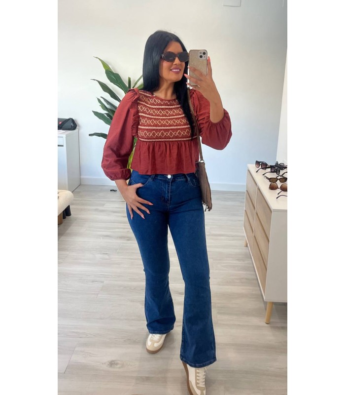 Camisa brocados teja