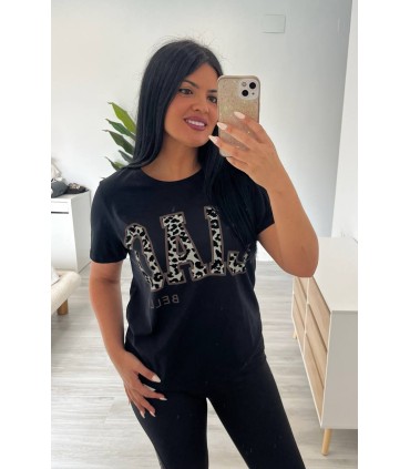 Camiseta algodón leopardo gris