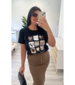 Camiseta algodón negra animal print