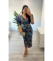 Vestido Niseal floral azul verdoso